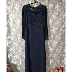 Vintage 90s Evening Gown Size Medium 1990s Retro Dark Blue Beaded Elegant Maxi